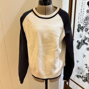 Monrow Navy and White Raglan Thick Dense Sweater